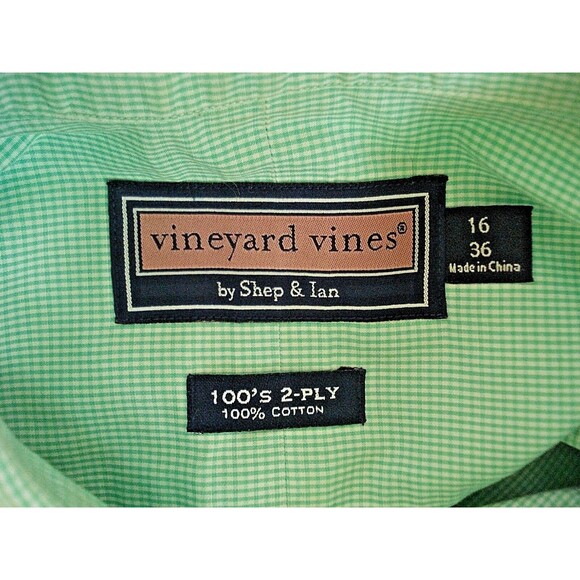 Vineyard Vines Dress Shirt 100’s 2-Ply Green Check Button Front Mens XL 16-36 - Picture 5 of 5